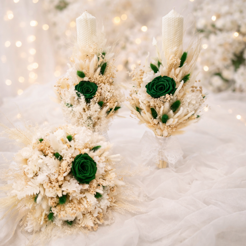 Buchet din flori criogenate alb-verde