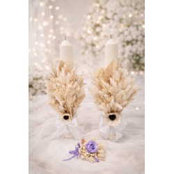 Set 2 Lumanari cununie alb natur