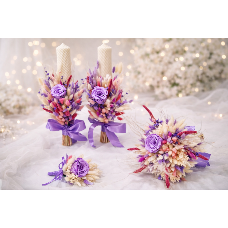 Set 2 lumanari cununie fuchsia/lila