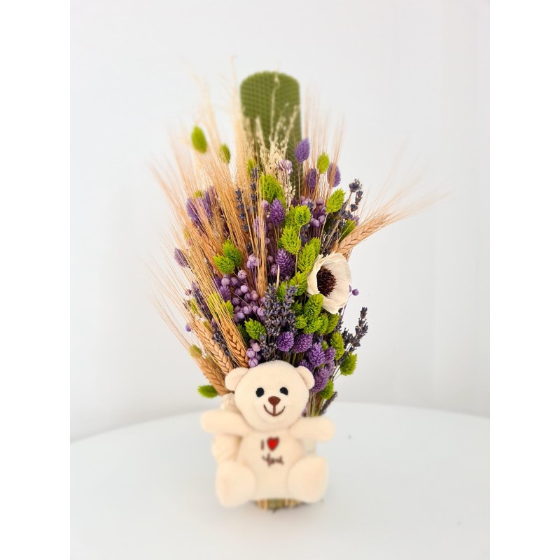 Lumanare botez cu verde cu ursulet alb