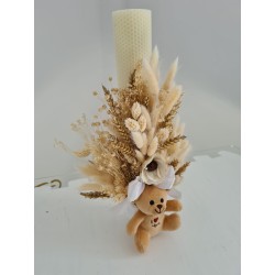 Lumanare botez alba cu ursulet bej