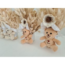 Lumanare botez alba cu ursulet bej