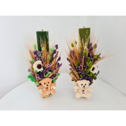 Lumanare botez cu verde cu ursulet alb