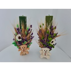 Lumanare botez verde cu ursulet bej