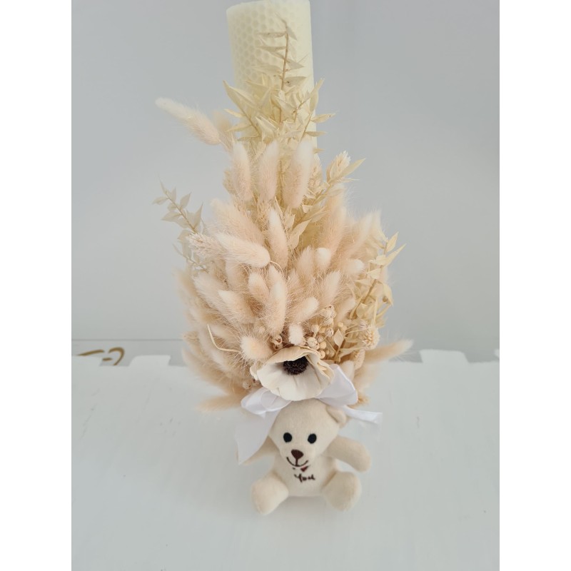 Lumanare botez alba cu ursulet alb