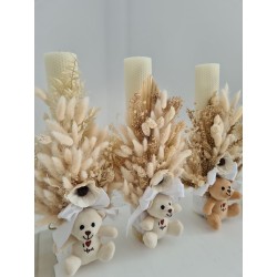 Lumanare botez alba cu ursulet alb