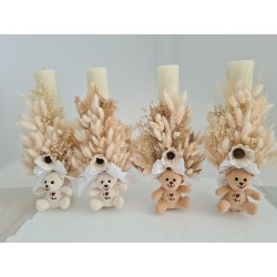 Lumanare botez alba cu ursulet alb