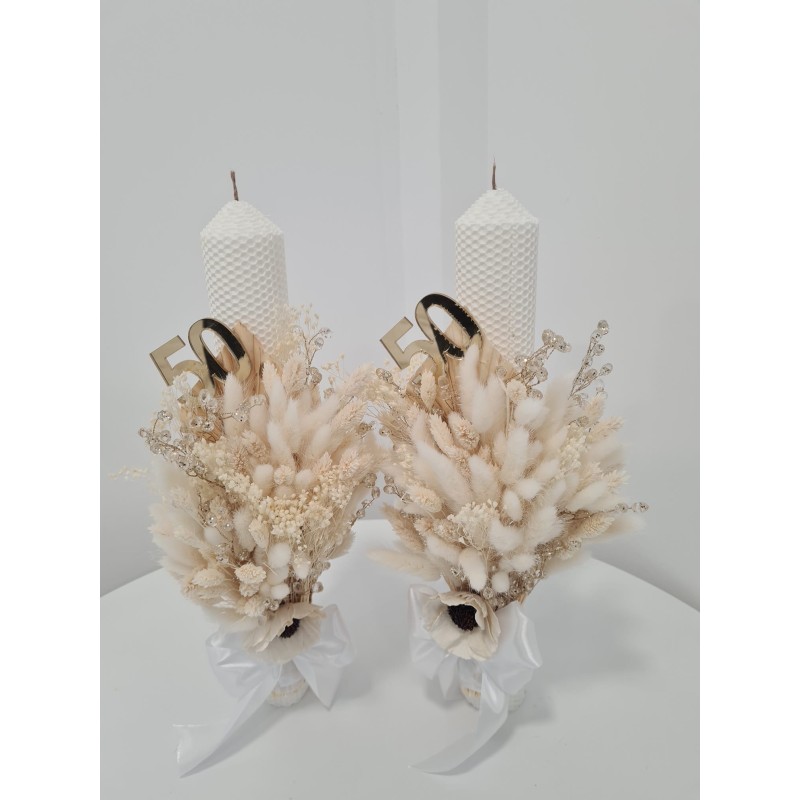 Set 2 lumanari alb-auriu nunta de aur